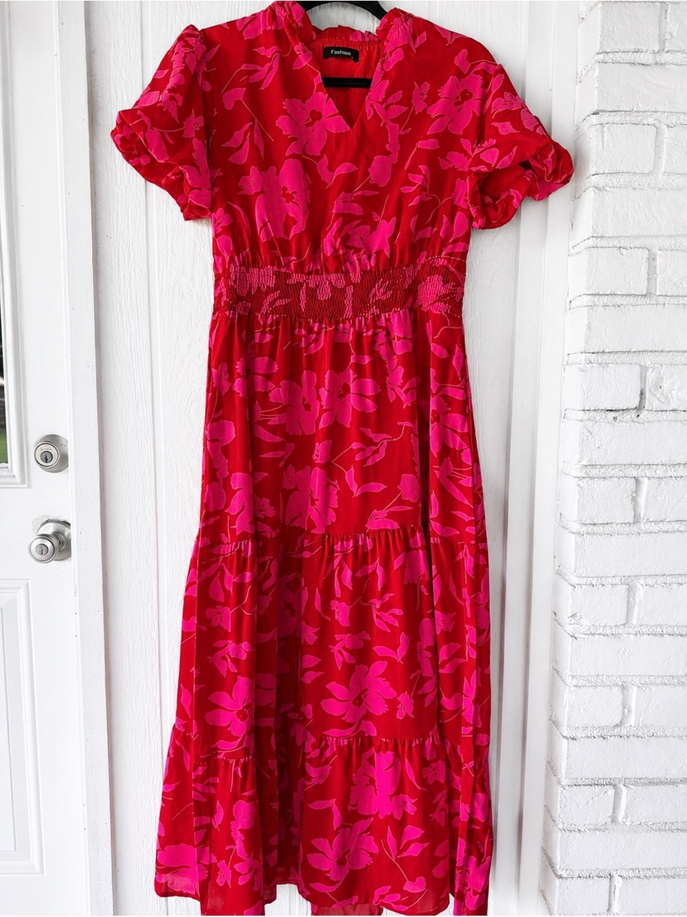 Red and pink floral dress